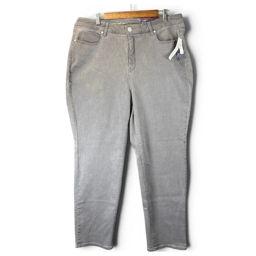 New Talbots Straight Leg Jeans Womens 18WP Grey High Waist Curvy Plus Petite Nwt